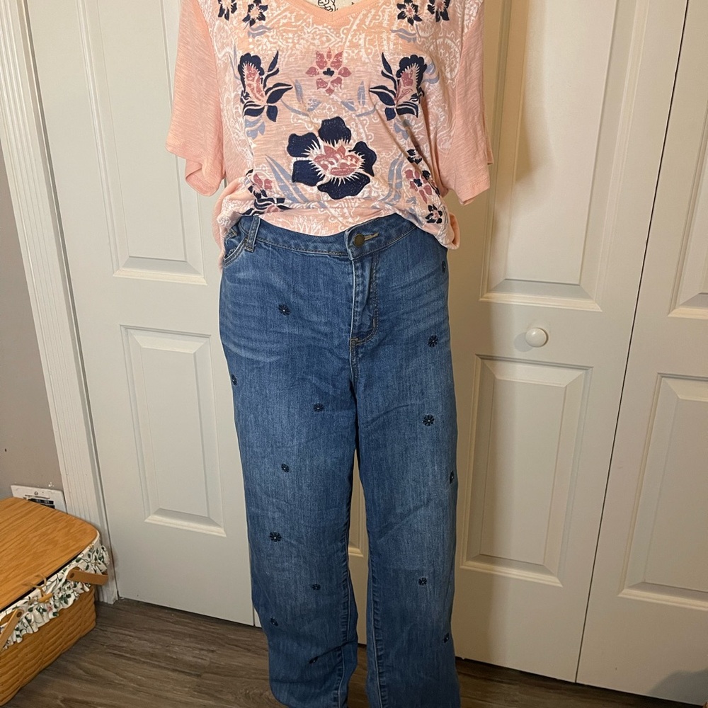 Floral embroidered denim outfit